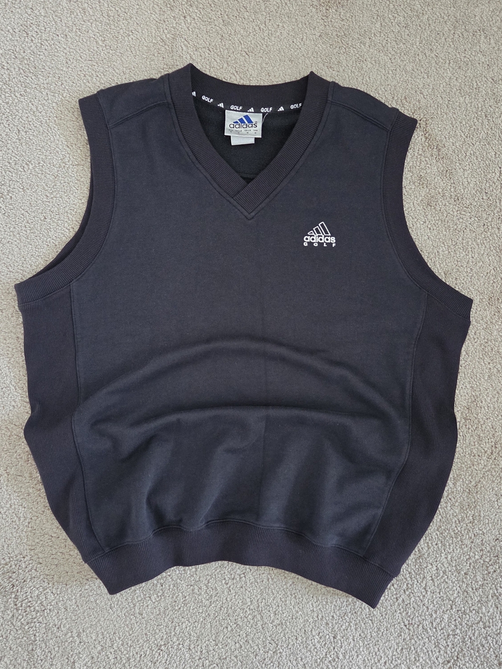 Vintage Adidas Black Golf V-Neck Sweater Vest Men's M (Runs Big)